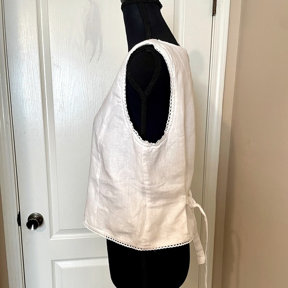 Laura Ashley White Linen Vest Waistcoat Top Blouse Size S Coastal Boho Cottage - Picture 4 of 12